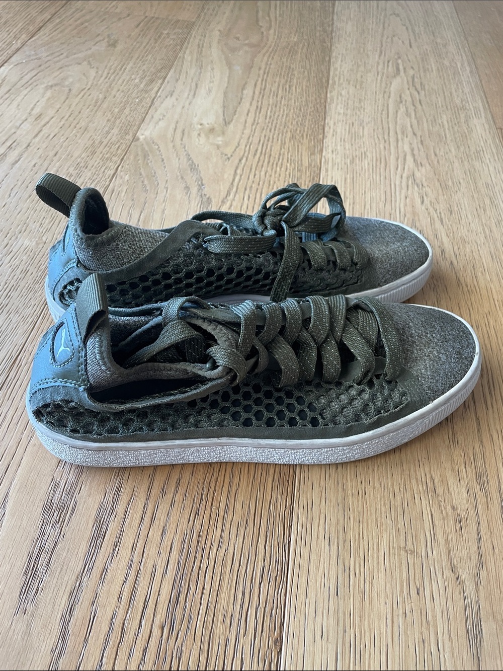 Puma Olive Green Mesh Low-Top Sneakers
